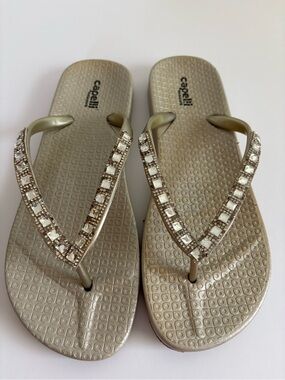 Capelli of New York Women's 7 Rhinestone-Embellished Champagne Flip-Flops